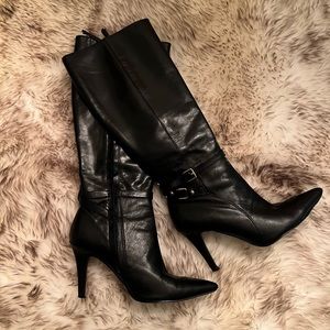 RALPH LAUREN BLACK LEATHER KNEE HIGH BOOTS